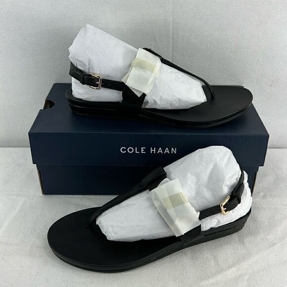 Cole Haan Francine Demi Sandals- Black Leagther- Size 5.5 B- NIB - Picture 1 of 6